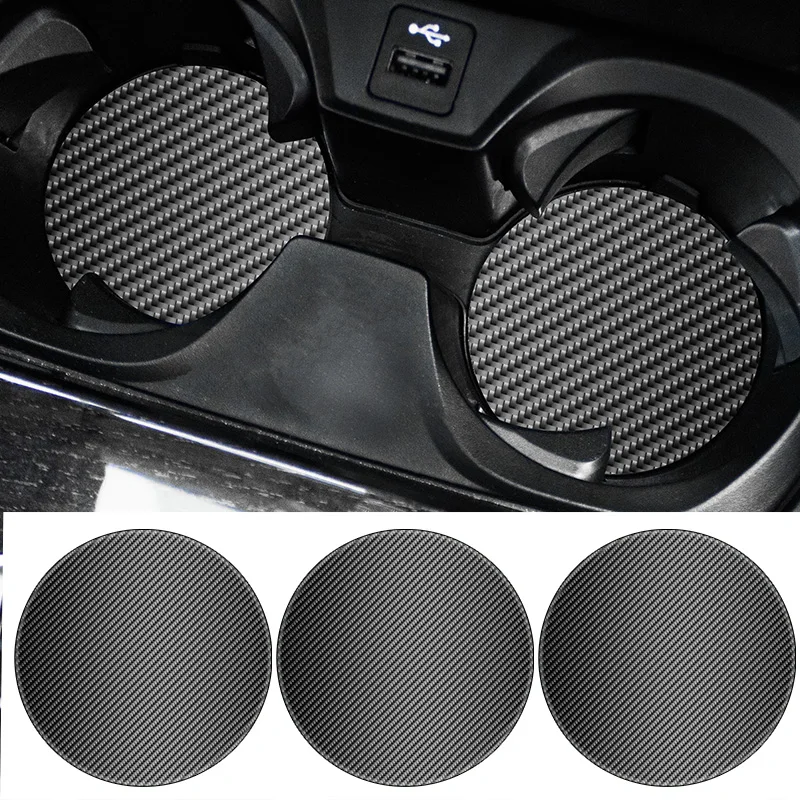 2-Piece Set of Light Blue Sports Carbon Fiber Pattern Car Interior Accessories, Water Cup Mats, Car Accessories Collection, Non-Slip Mats, Cute Cartoon Storage Slot Decorative Mats