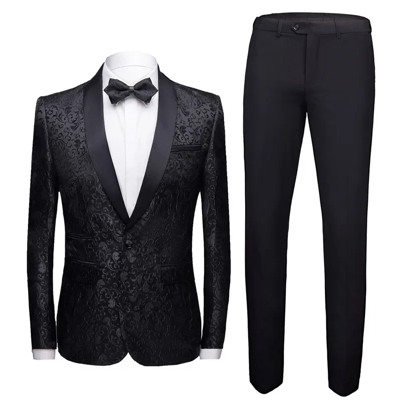 Coat Pants 2 Piece Suit Set Luxury Groom Wedding Dress Party High End Custom Slim Fit Lapel Blazer Jacket Men\'s Trousers