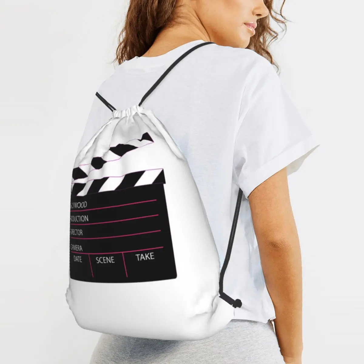 Lights Camera Action Backpacks Portable Drawstring Bundle Pocket Storage Bag Book Bags for Travel School