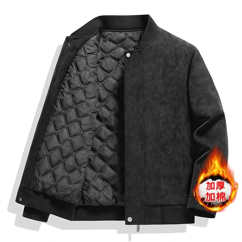 

New Autumn Winter Men's Thick Casual Stand Up Collar,comfortable, Fashionable, Trendy Leather Jacket, Windproof, Warm Plush Coat