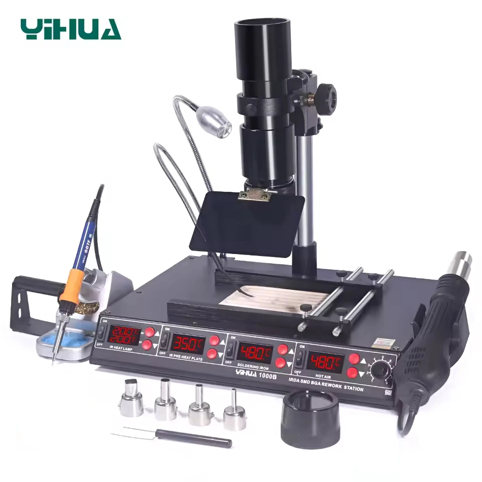 YIHUA 1000B Soldering Station 1350W 4 In 1 Hot Air Soldering Iron Infrared Preheater Desoldering Station BGA Rework Welding Tool