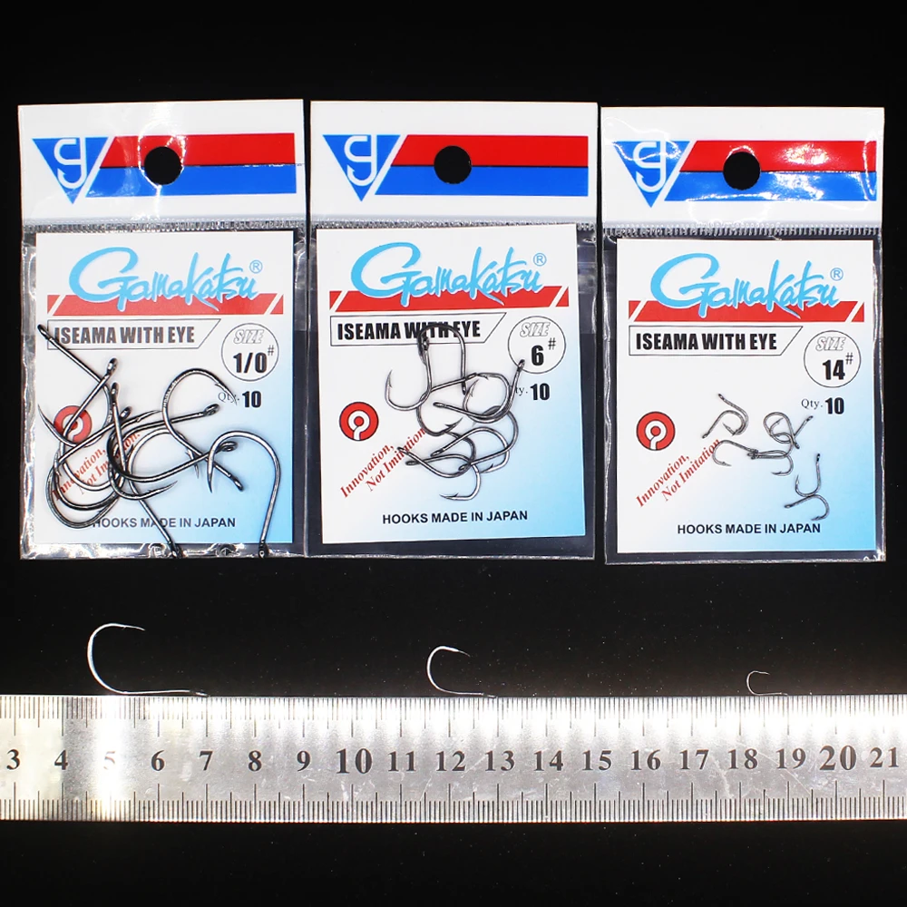 Gamakatsu 10Pcs amo da Pesca in acciaio ad alto tenore di carbonio efficienza ami da Pesca spinato con foro Jig Carp Big Eye amo da Pesca a mosca verme Pesca