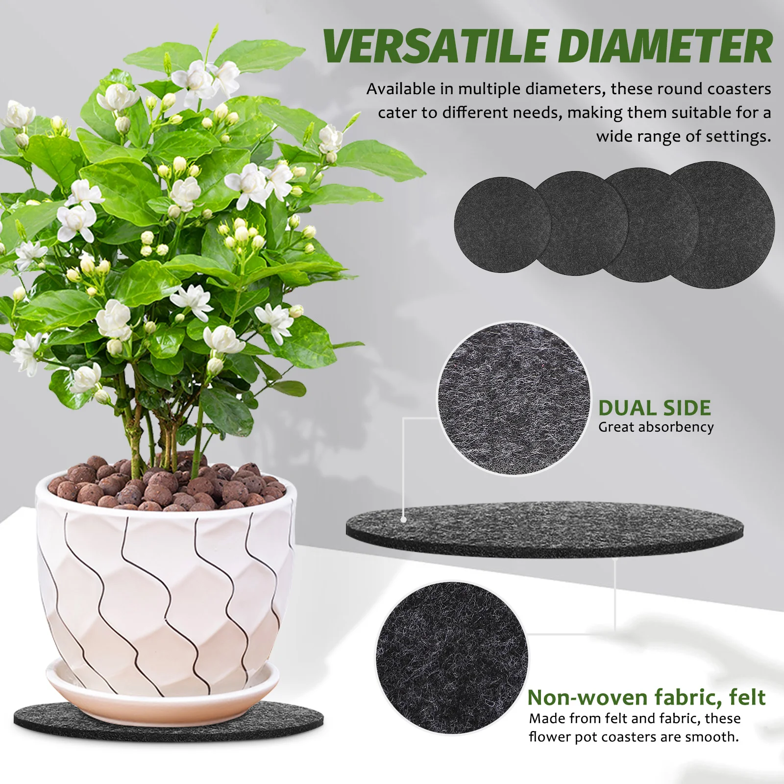 20 Pcs Water Absorbent Felt Coasters Dual Sided Plant Liners 10cm 15cm 20cm 25cm Diameter Set Versatile Home Office Use High