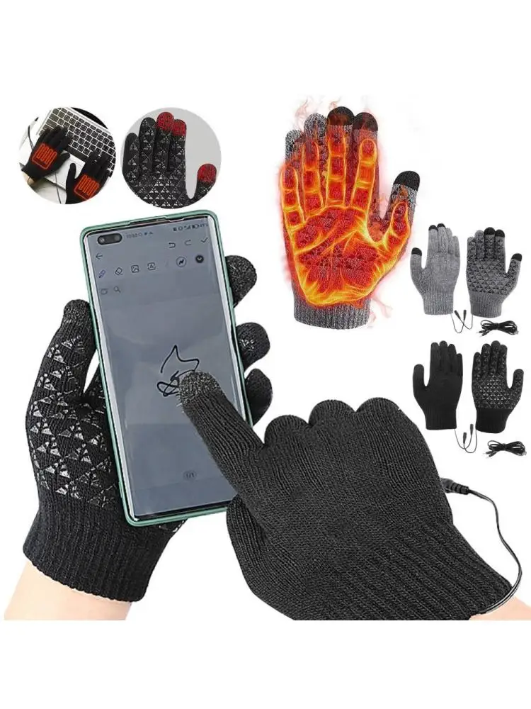 AliExpress APWIKOGER USB Electric Heated Knitted Gloves Full Finger Gloves Non-Slip Touch Screen Gloves Thicken Winter Cycling Gloves for Men Women