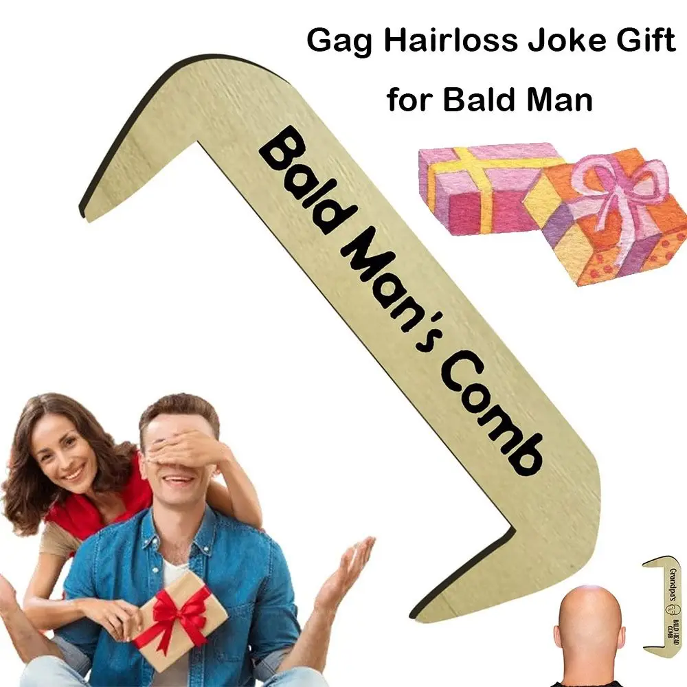 Gift Wooden Gag Gift Comb Toothless Crafts Gag Hairloss Joke Gift Bald Head Comb Thinning Hair