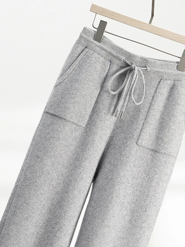 Fashion Sweatpants Sweater Autumn Winter Men's Trousers Thicked Warm 100% Cashmere Pants Casual Pants Knitwear Ankle Elasticity