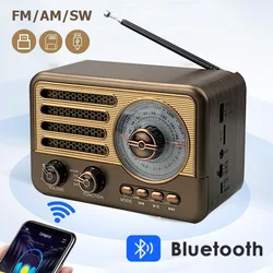  Retro Vintage Radio Portable Bluetooth Speaker Full Band Radio AM FM SW Transistor w/LED Fladhlight Support AUX TF Card USB