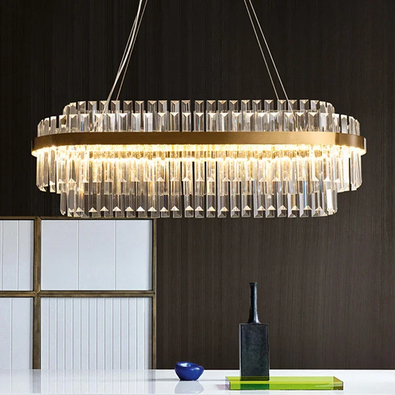 Modern LED ceiling chandelier round dimmable dining room living room chandelier golden gloss luxury crystal lighting