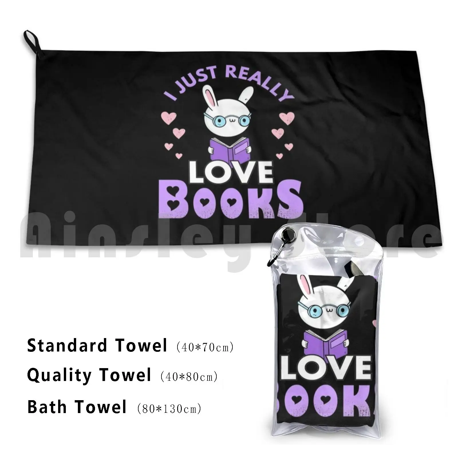Kawaii Book Bunny Design Custom Towel Bath Towel Bunny Rabbit Reading Book Bookworm Hobby Love Learning