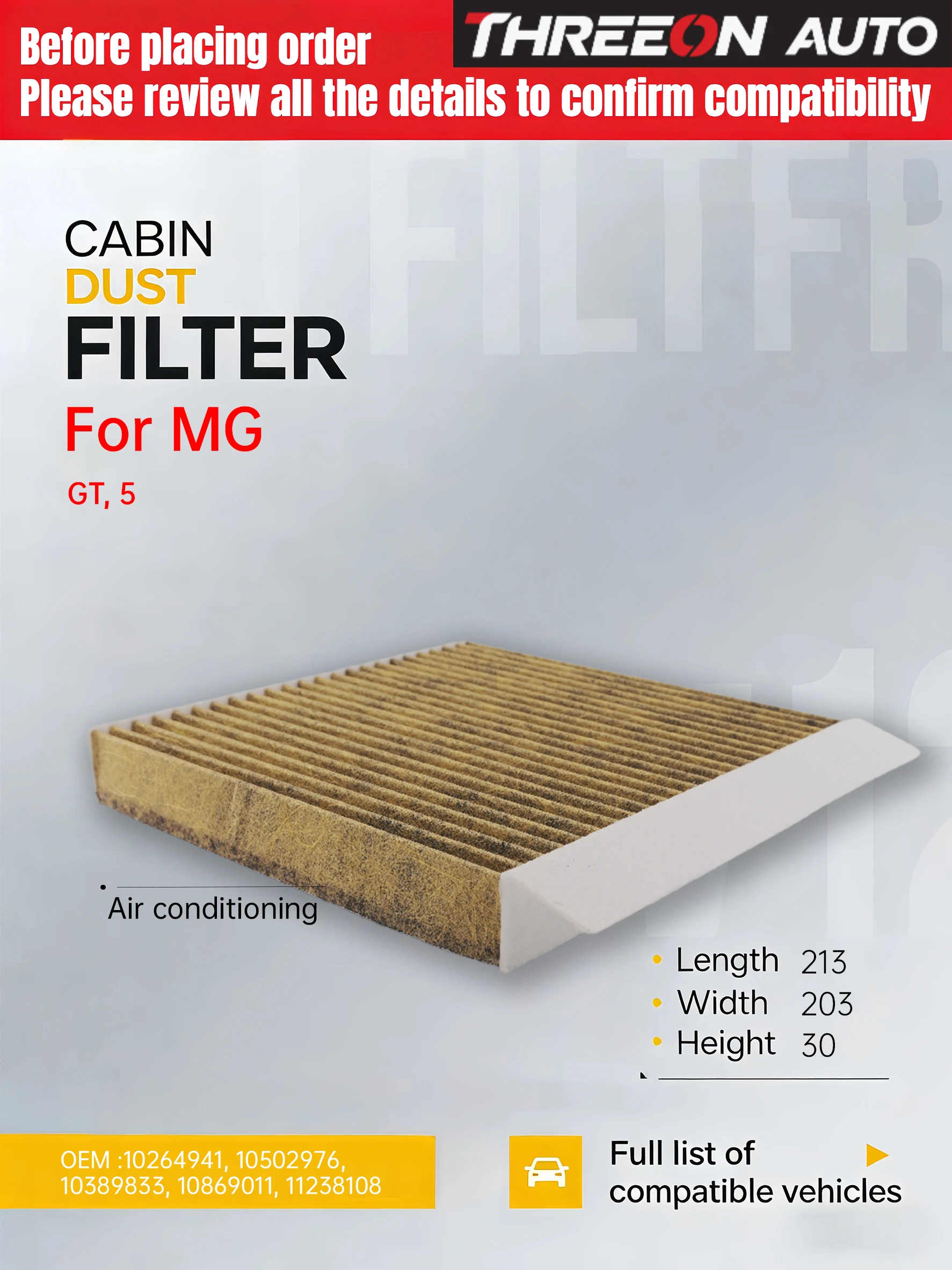 Dla MG NEW GT NEW MG 6 NEW MG 5 Filtr kabinowy z węglem aktywnym 10264941 10502976   CUK22051 MK9584