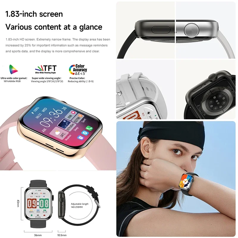 Per Huawei Orologio S9 Uomini Smartwatch NFC BT Chiamata Orologio di ricarica wireless impermeabile Monitor della temperatura dello schermo da 1,83 pollici Smartwatch