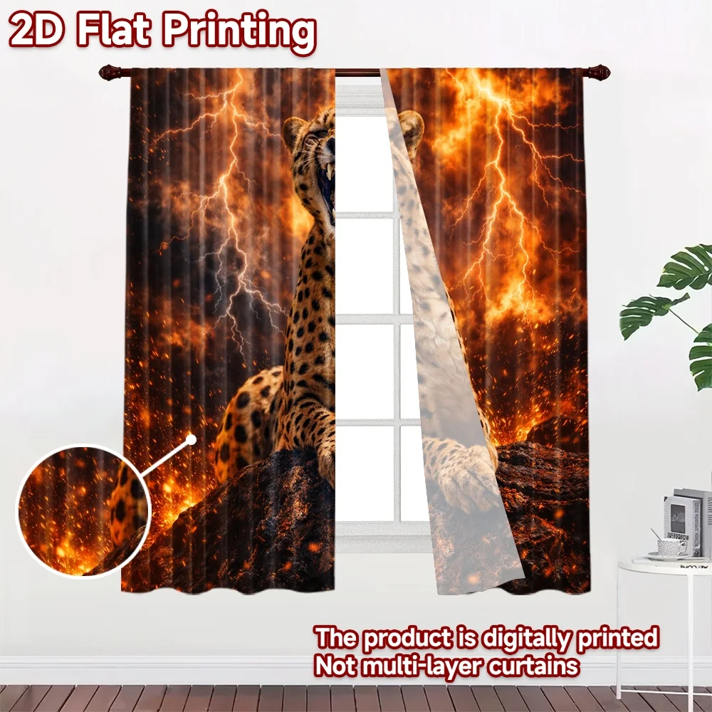 2D flat printing 2pcs Curtain Curtain Fiery Leopard Roar Digital Printed Polyester Drapes Party Decorations for Home Decor for