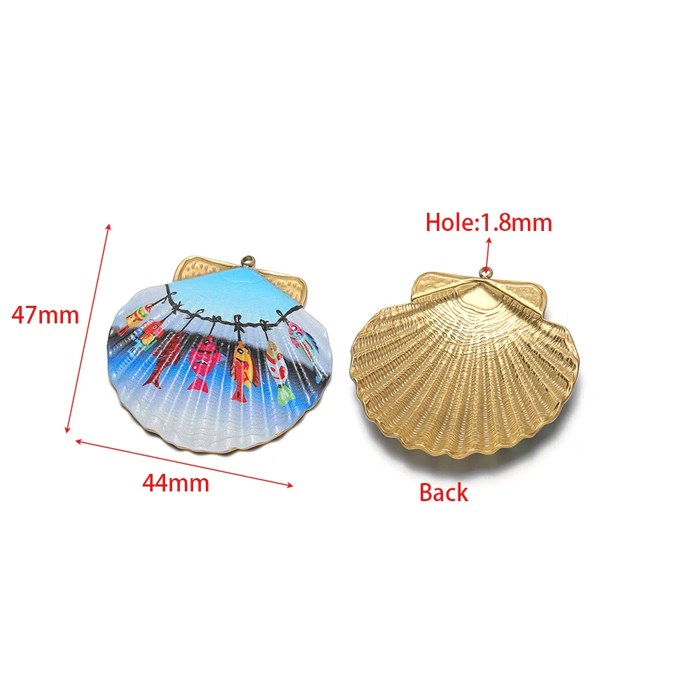 3 Stück Goldfarbene Edelstahl-Emaille-Muschel-Anhänger, Halsketten-Charms für Ohrringe, Bekleidung, DIY, Kinderschmuckzubehör – Detail 3
