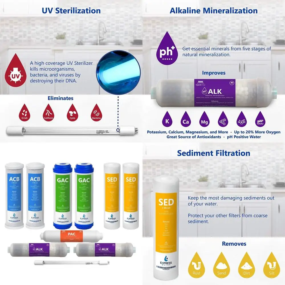 

Комплект из 10 сменных фильтров на 1 год для системы обратного осмоса: угольные, осадочные, щелочные, УФ-фильтры
