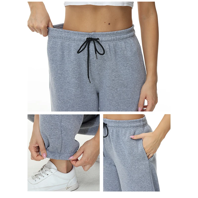 Women Loose Drawstring Trousers Casual Joggers Wide Leg Sweatpants Mid Waist Sporty Female Clothes