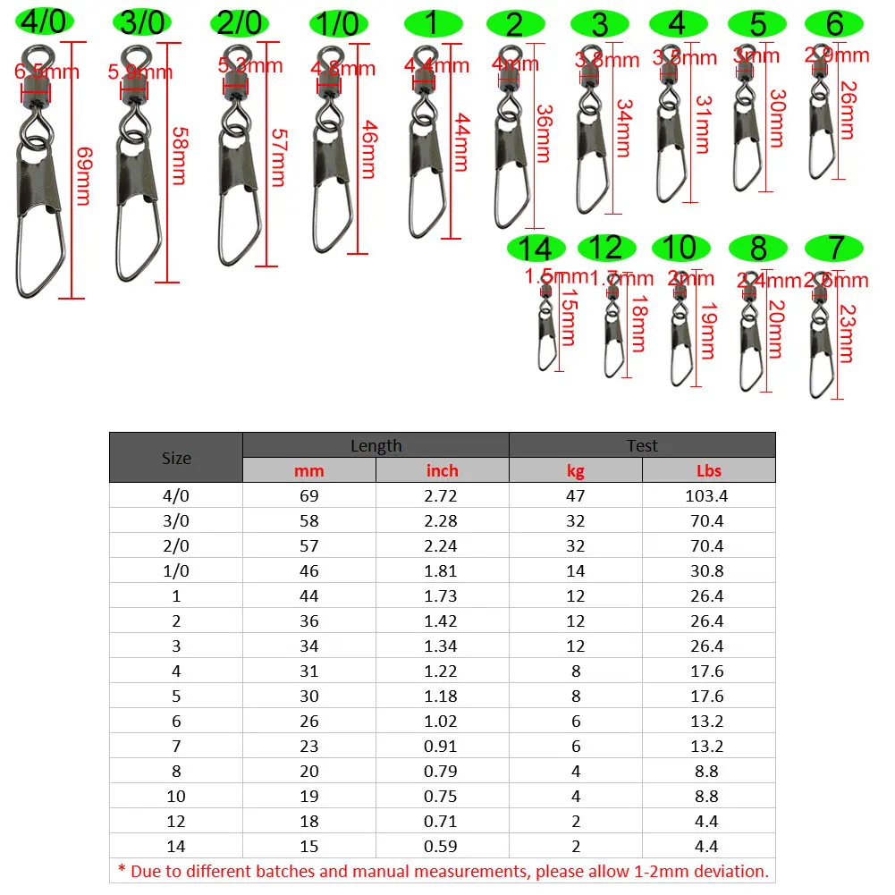 20-1000 PCS Barrel Fishing swivels with safety snap Bass Trout Ice Fishing Lure Connector Saltwater Freshwater Fishing Tackle