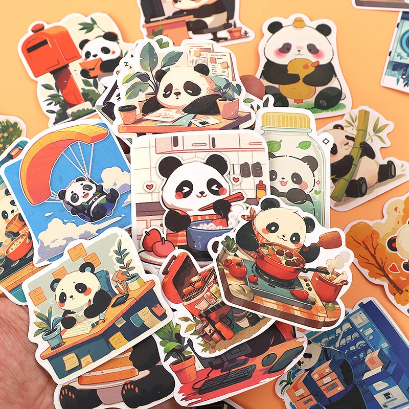 55Pcs Cartoon Panda Waterproof Stickers Personality Cute Decorative Luggage Cup Laptop Phone Guitar Skateboard Stickers