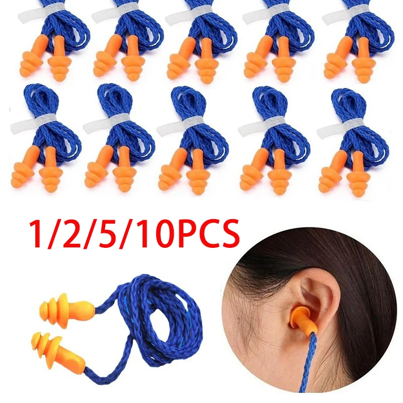 

1/2/5/10Pcs Soft Silicone Corded Ear Protector Soundproof Earmuffs Noise Protection Earplugs Sleep Snoring Reusable Ears Plugs