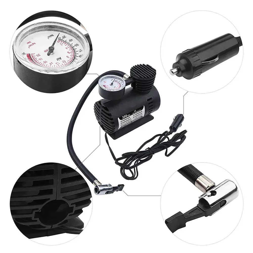 Car Air Compressor 12V 300psi Tire Air Pump Truck Wheel Inflator Motorcycle Tires Pumps With Nozzle Adapters & Needle