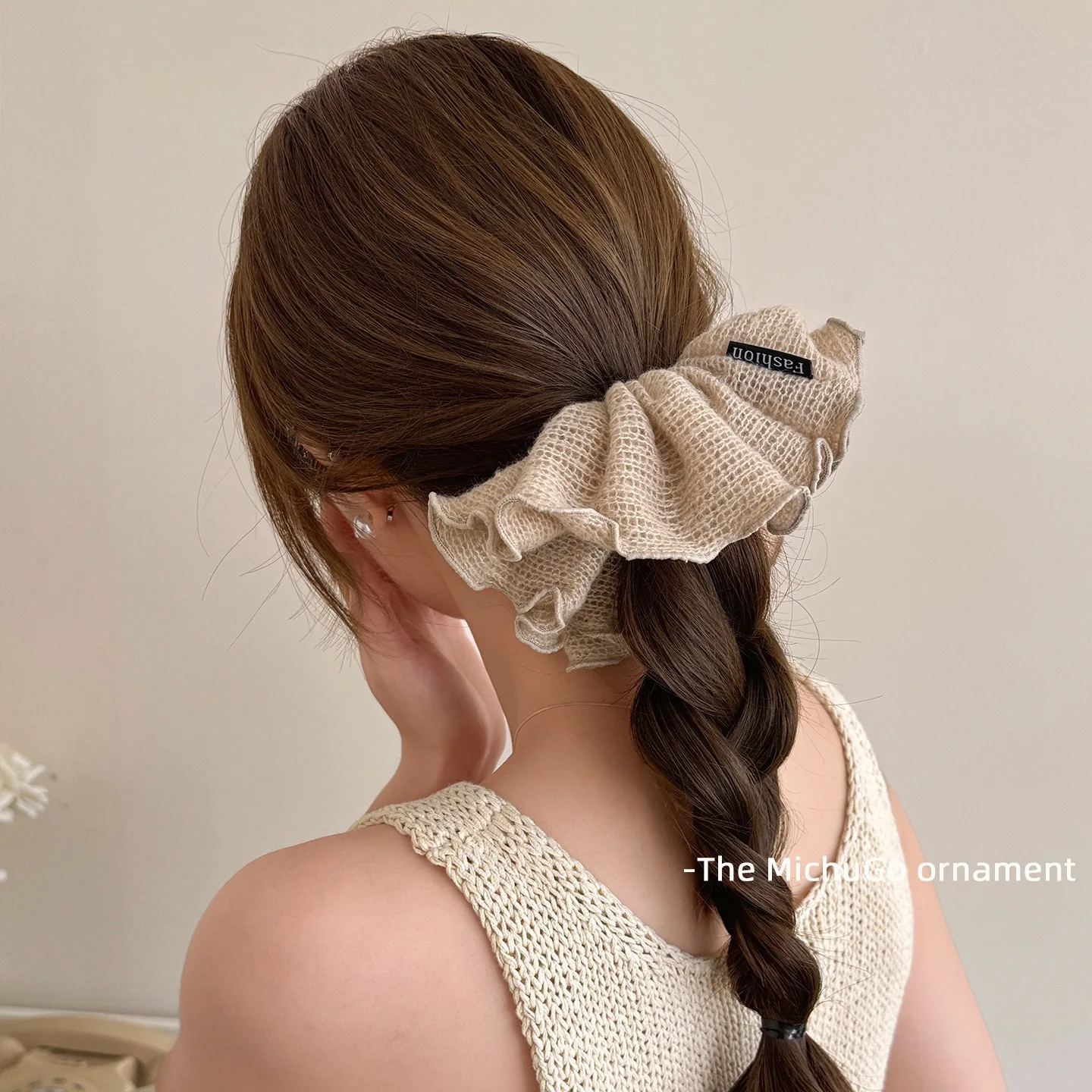1 Stück Herbst/Winter Vintage-Stil Wollstrick-Haargummi, hochelastisches Haargummi für niedrigen Pferdeschwanz, 2025 neues Haar-Accessoire – Detail 2
