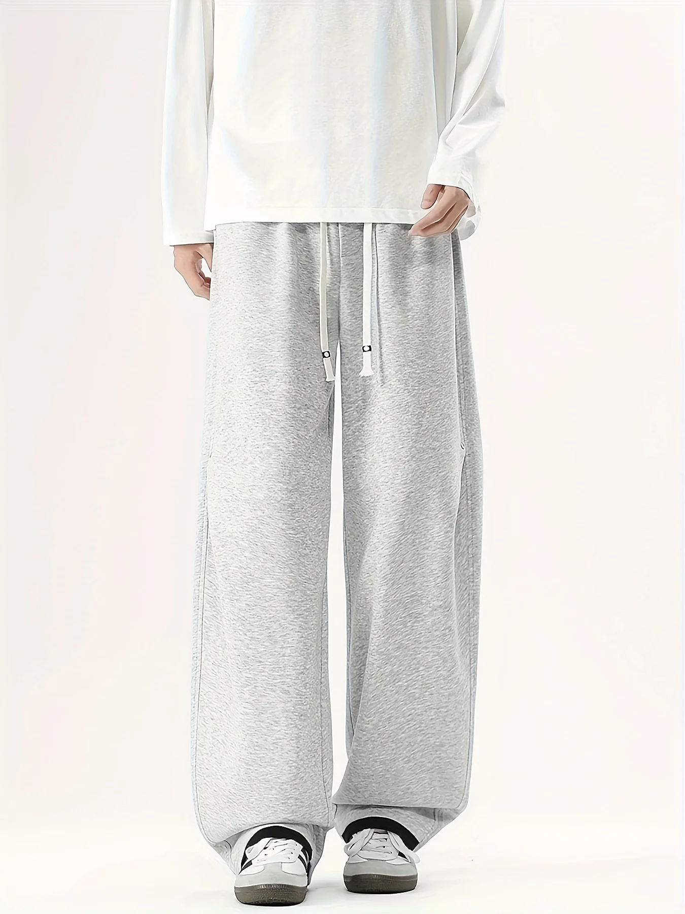 

Men's Wide Leg Jogging Pants Straight Leg Pants Elastic Waistband Gray Black Gym Casual and Casual Wear