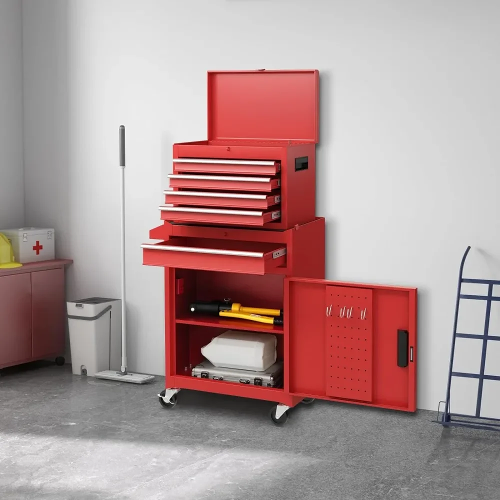 

Ящик для инструментов на 5 ящиков с выдвижными секциями, регулируемой верхней полкой и фиксирующим механизмом для гаража и мастерской