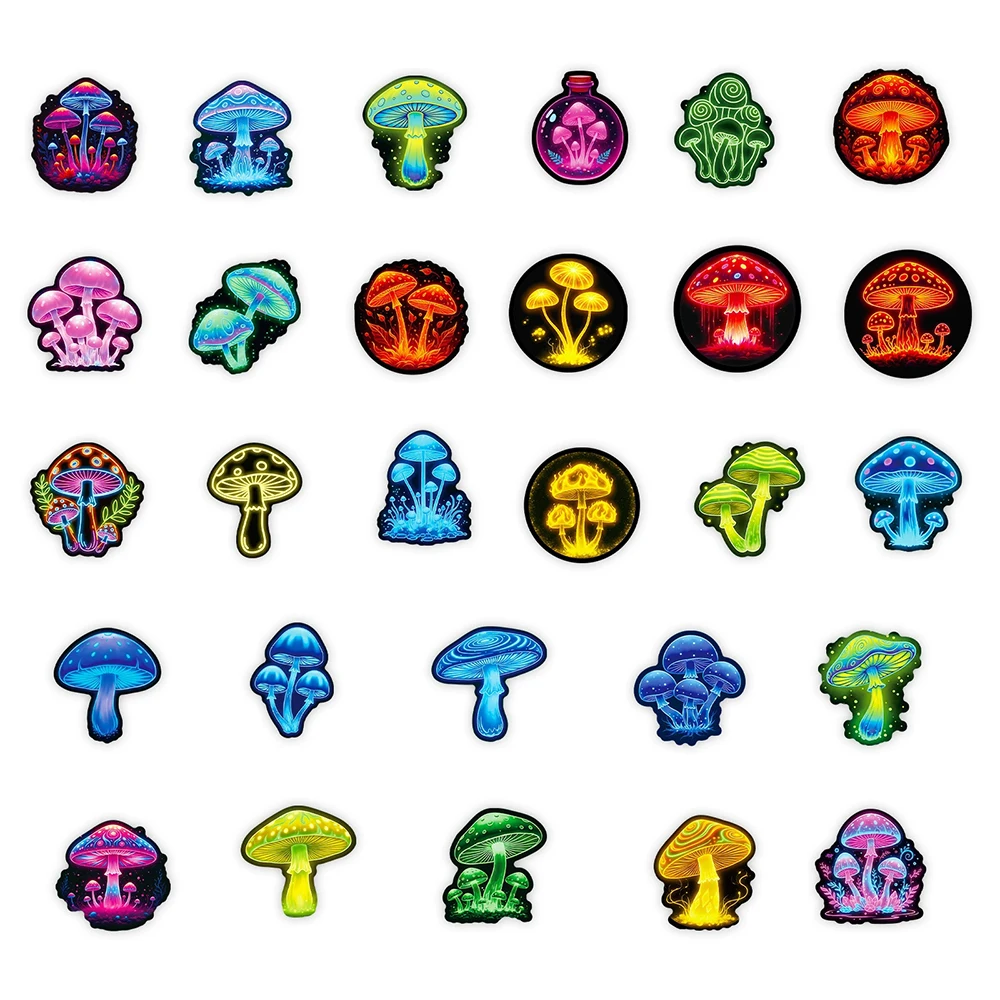 Picture 7: 10/30/56pcs Funny Neon Light Series Mushroom Stickers Aesthetic Decals Decoration DIY Guitar Scrapbook Laptop Cool Vinyl Sticker
