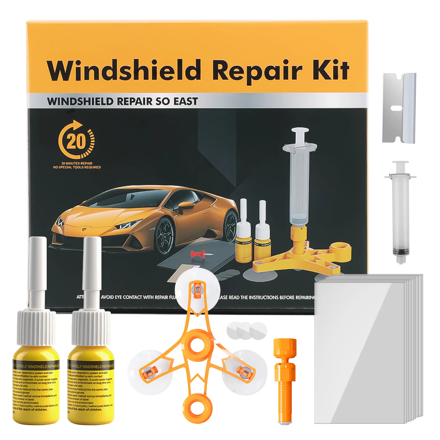 Professionelles Windschutzscheibe Reparaturset für Steinschlag Reparatur, Universal Glasreparaturset für Autos, Praktisch & Schnell & Einfach, OHNE UV-Lampe – Detail 2