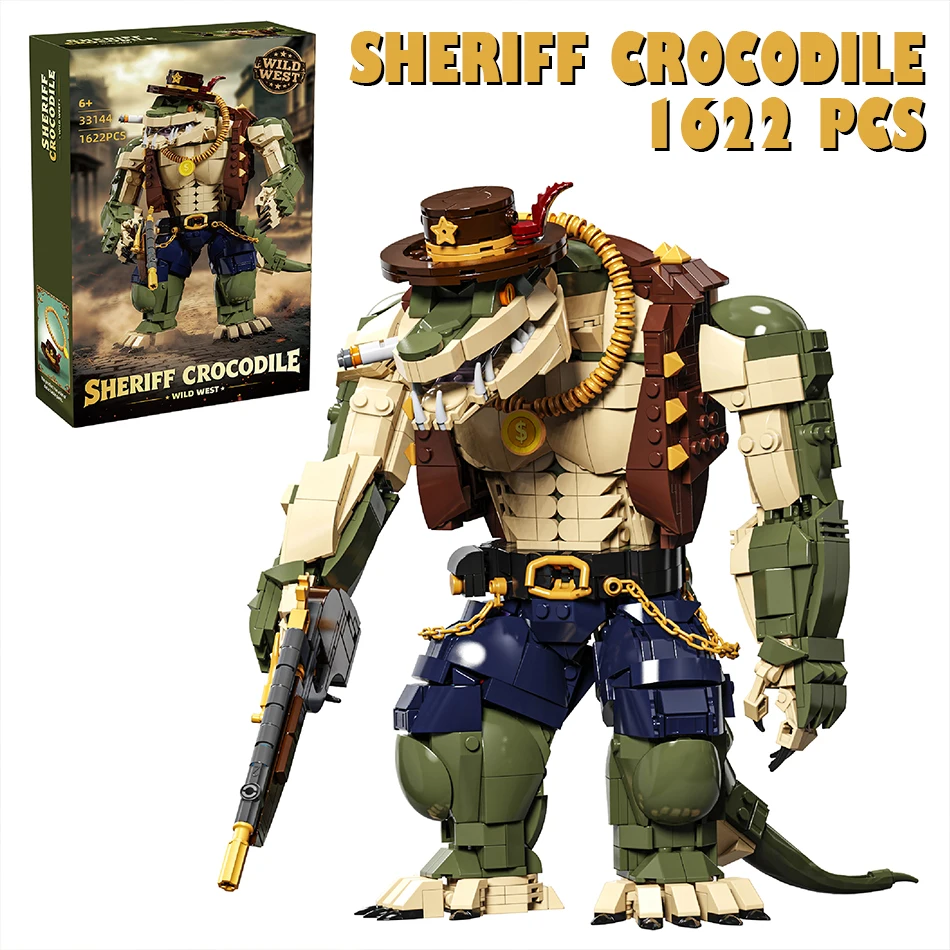 1622Pcs Wild West Sheriff Crocodile Building Blocks Western Cowboy Animal Character Figure Bricks Toy Collection Home Decor Gift