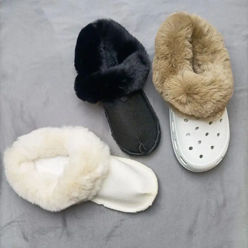 Cubierta de zapato de felpa de talla grande, plantilla gruesa y cálida para invierno, amuleto de zapato para Crocs, forro de piel extraíble blanco para invierno, zuecos, almohadillas para zapatillas