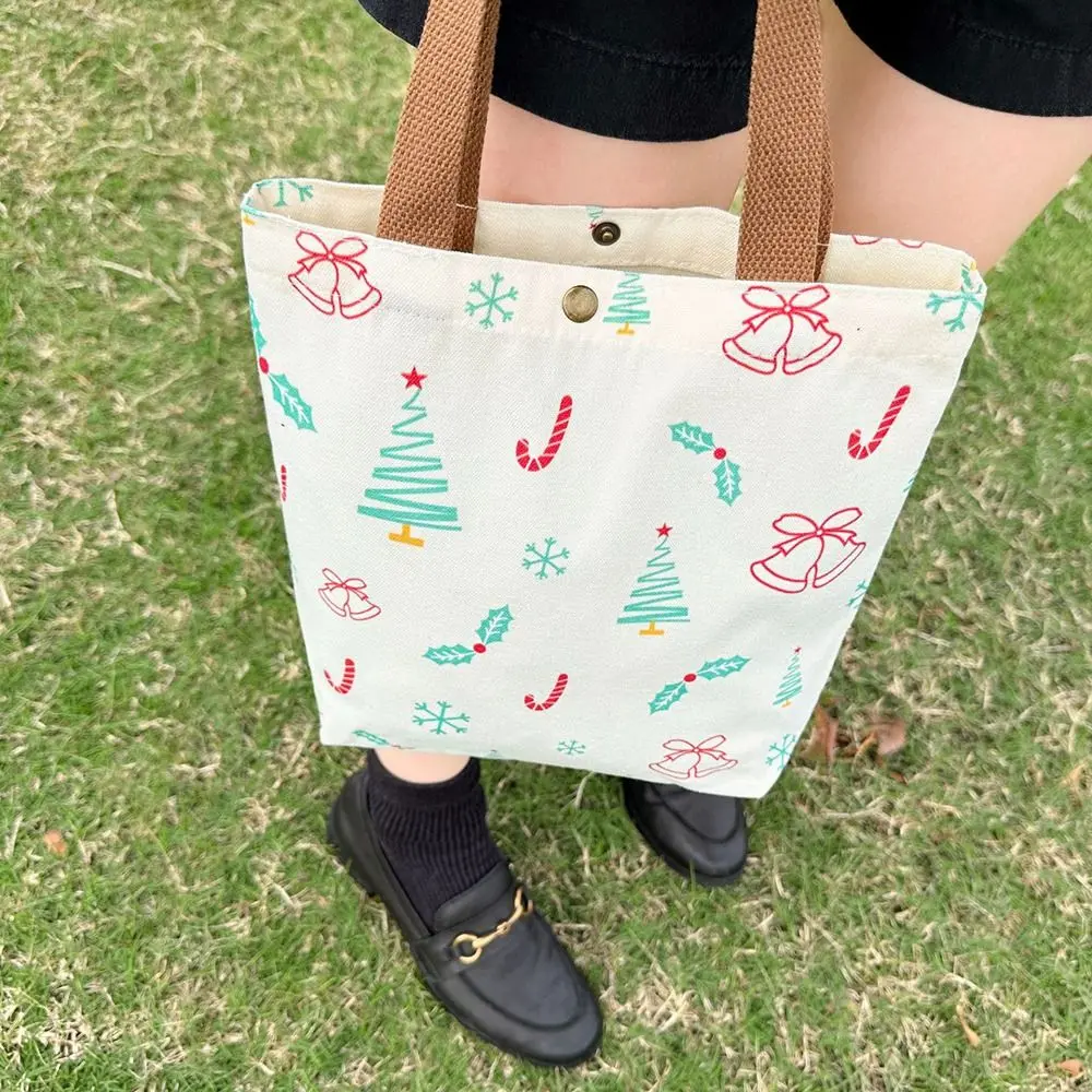 Cartoon Christmas Canvas Bag Women's Casual Shoulder Bag Large Capacity Crossbody Bag Cartoon Handbag Shopping Bag