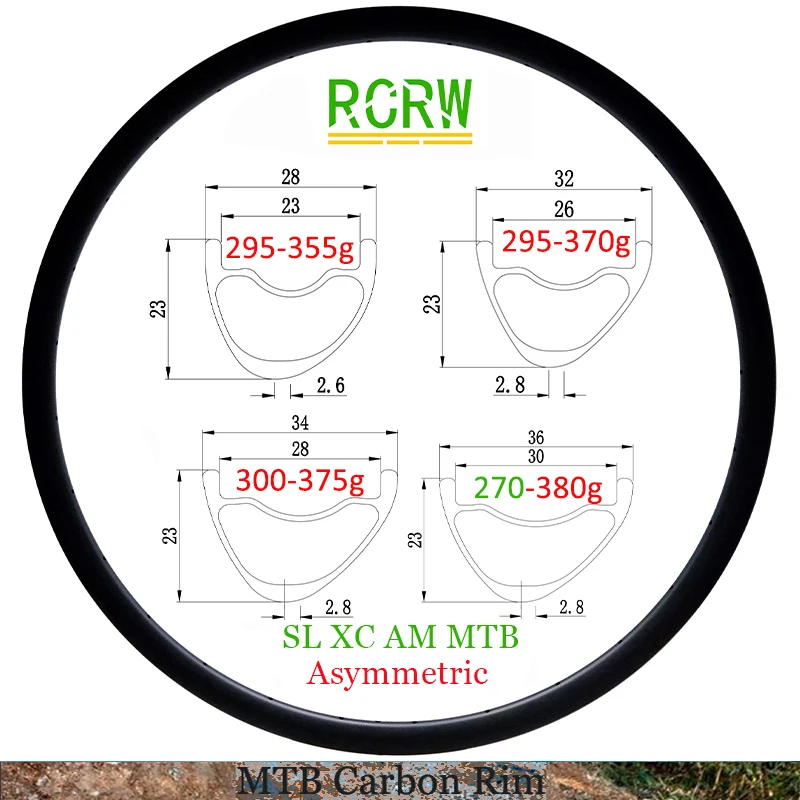 

29er SL XC AM 270g-380g 28/32/34/36X23mm MTB 28/32/34/36mm Wide Carbon Rim 23mm Deep Asymmetric Tubeless UD 3K 12K 24 28 32 Hole