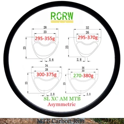 29er SL XC AM 270g-380g 28/32/34/36X23mm MTB 28/32/34/36mm Wide Carbon Rim 23mm Deep Asymmetric Tubeless UD 3K 12K 24 28 32 Hole