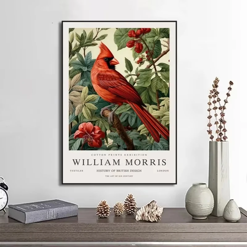 Póster de exposición del Museo de William Morris, zorro, pájaro, búho, fruta, mariposa, Pavo Real, flor, lienzo, pintura impresa, decoración de pared, decoración del hogar