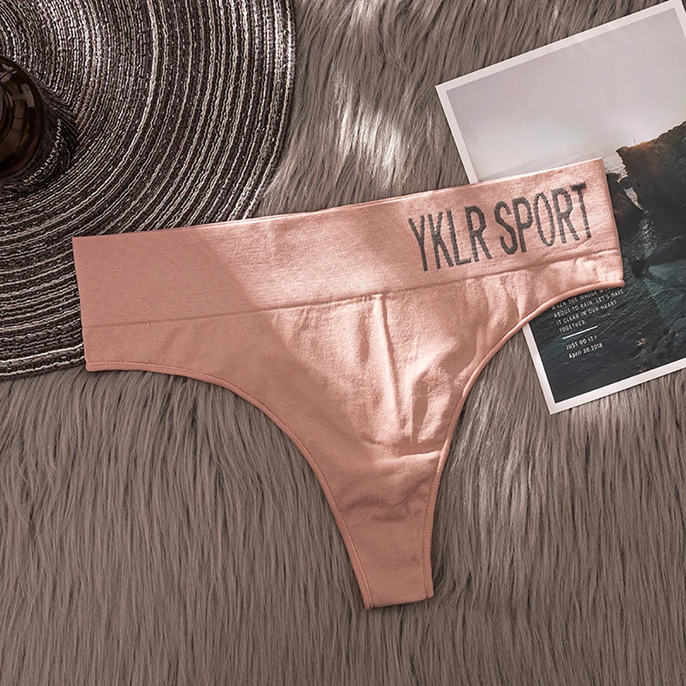 Breathable Seamless Pure Color Underwear T-back Wide-waist Sexy Briefs Women Thong Letter Panties G-String