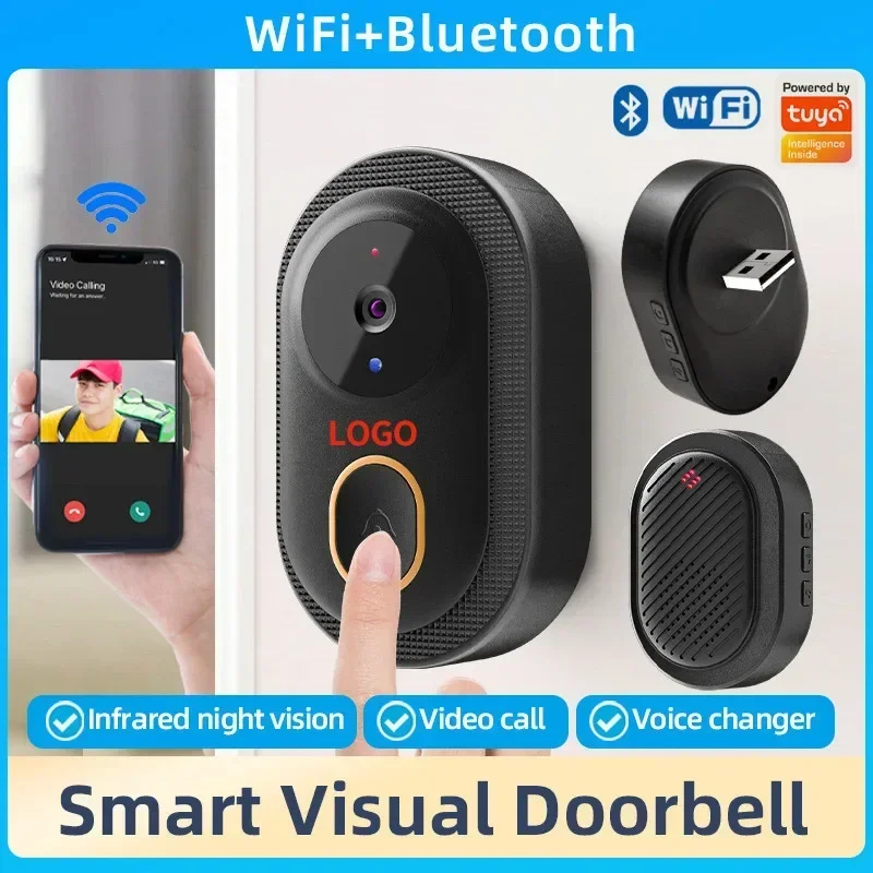 Customized home rainproof wireless smart doorbell ringing notification video intercom infrared night vision graffiti doorbell