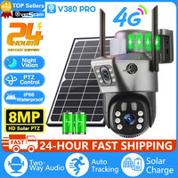 4K 8MP Outdoor Solar Dual Lens Camera,4G SIM Card Solar CCTV Wireless Camera,Built in Battery Safe and Waterproof V380 Pro APP