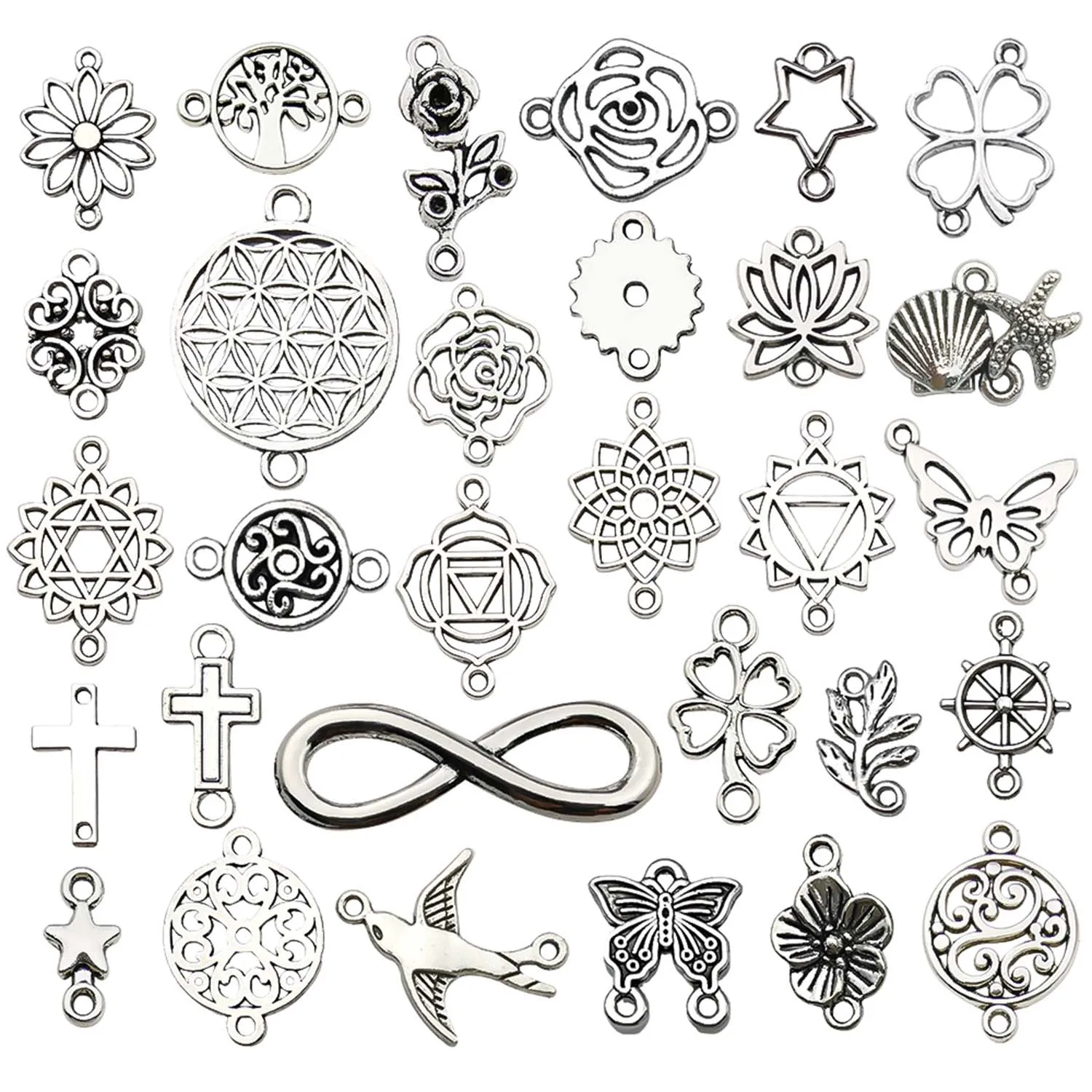 10/30pcs Alloy Hollow Wide variety of styles Charms Pendants for DIY Bracelets Necklaces Earrings Jewelry Making Accessories