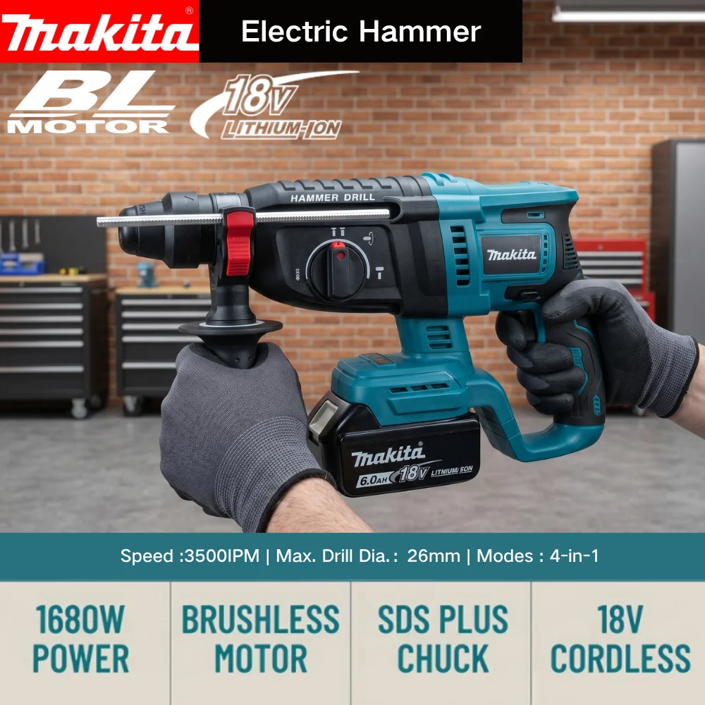 Makita Brushless Hammer Drill 18V Cordless Hammer Drill Wireless Electric Drill Suitable for Makita 18V Battery