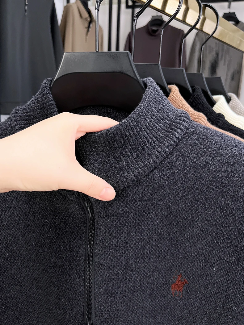 High-End-Markenpullover mit Reißverschluss und Stehkragen für Herren lässige Mode klassische Paul-Stickerei Winter neuer warmer Strickpullover aus Plüsch – Detail 19
