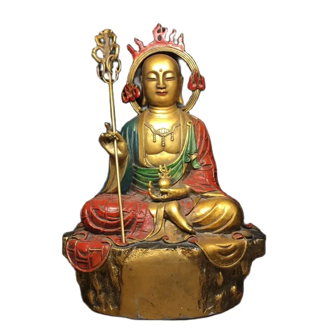 Metal Buddha statue Pure copper painted Ksitigarbha Bodhisattva Height 29.5CM Length 21CM, width 14cm, weight 2915g