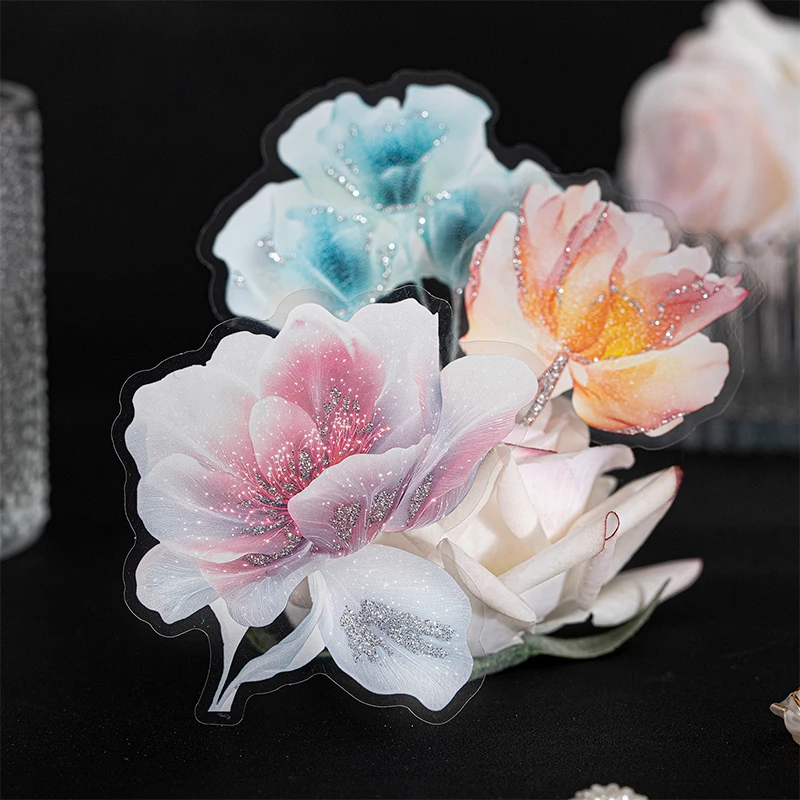 Card Lover 20 Pcs [Flowing Flower House Series] Three Dimensional Hot Stamping Flower Tent Material Sticker PET Scrapbook Kit