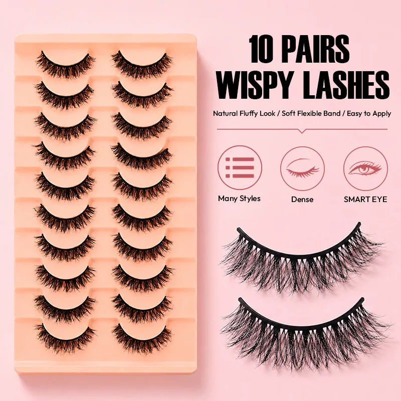 HBZGTLAD New 10 pairs 3D Mink Lashes Faux Mink Fluffy Lash Soft Full Thick Wispy Eyelash Dramatic False Eyelashes Makeup