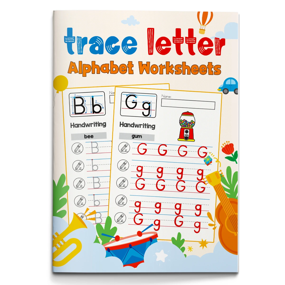 Children's alphabet coloring book, cute cartoon patterns, preschool early education workbook, boost your baby's hands-on skills