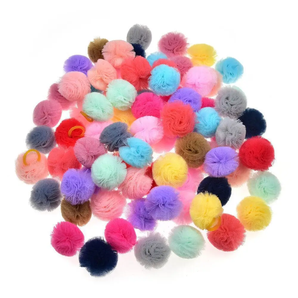 50Pcs Fluffy Pom‑Pom Pet Hair Bows, Elastic Rubber Band Mixed Color Dog Cat Grooming Hair Accessories for Small Pets