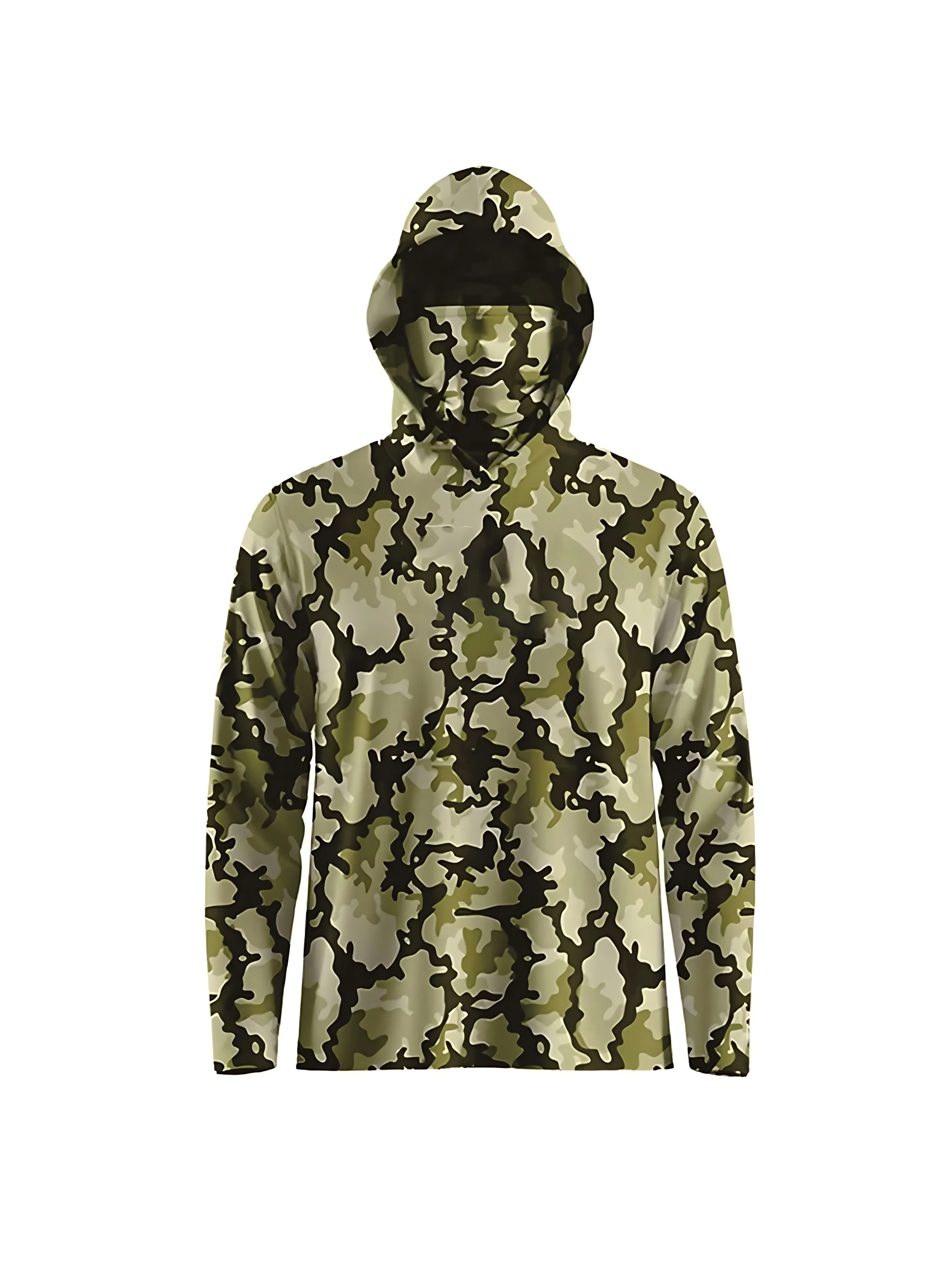 Men's long-sleeved T-shirt with sun protection hooded jacket protective mask one-piece outdoor long-sleeved top