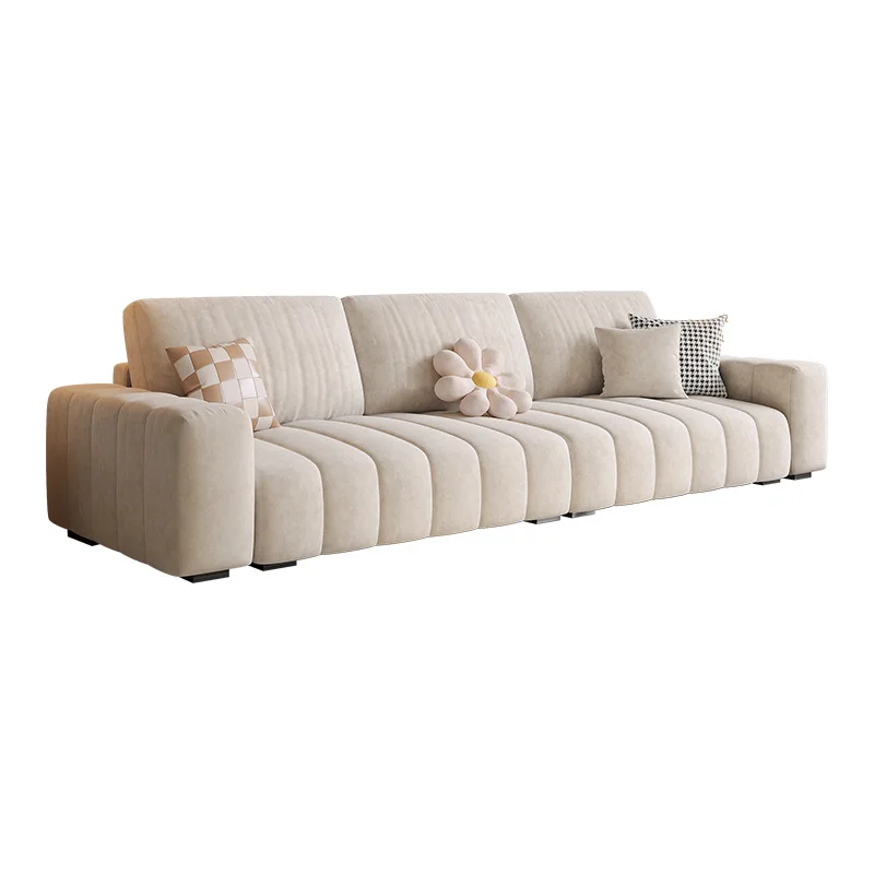 Piano key sofa cream wind straight row three people modern small apartment anti-cat scratch technology cloth art sofa
