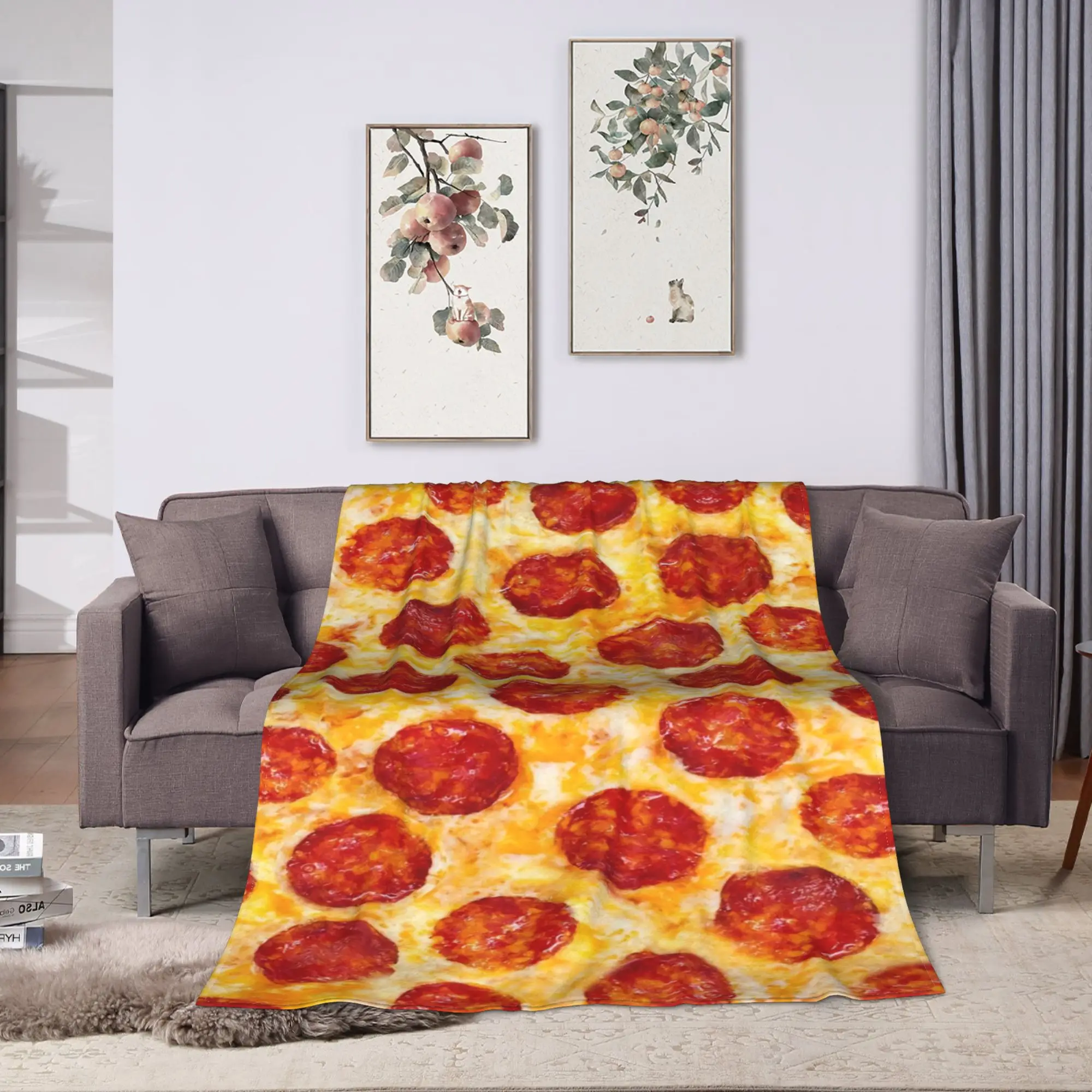 Warm Cozy Blanket Travel Round Pepperoni Pizza Slices Bedding Throws Graphic  Bedspread For Sofa Home