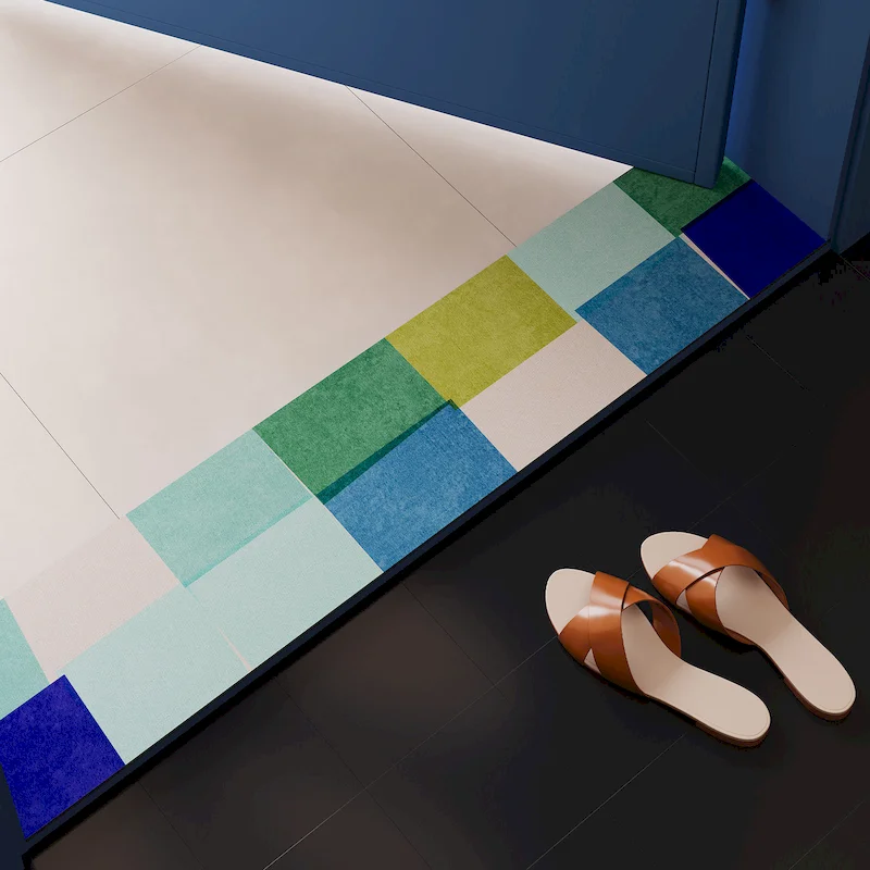 VIKAMA Geometric Grid Color Blocked Carpet Quick Drying Floor Mat Bedroom Living Room Entrance Threshold Mat Home Decoration