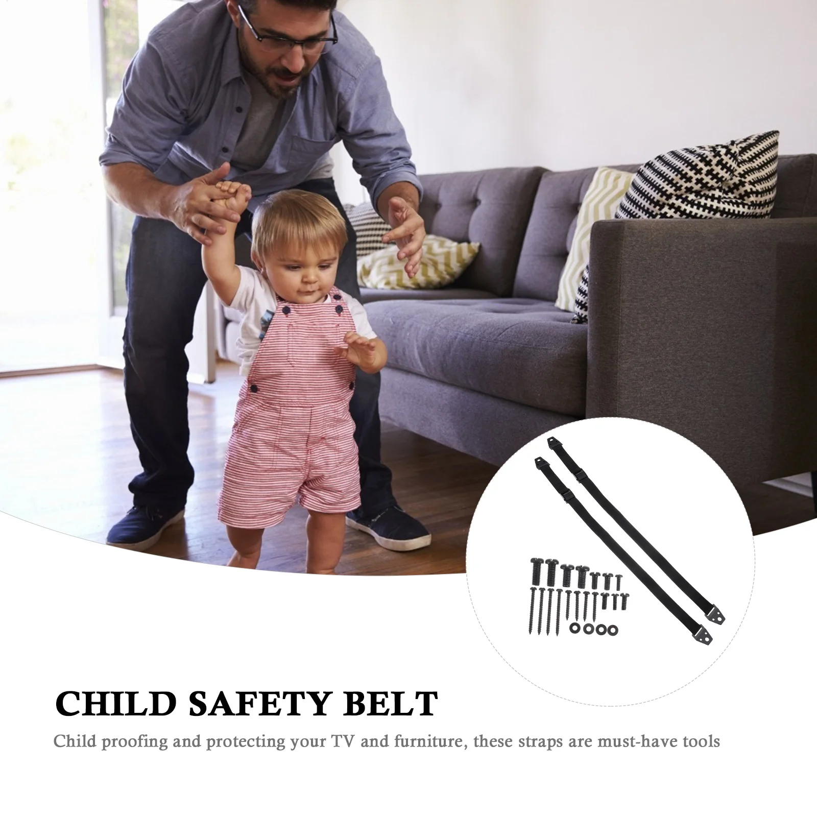 

2pcs Furniture Anti Tip Strap Heavy Duty Adjustable Polyester Screen Cabinet Safety Straps For Home Child Proofing Hardware